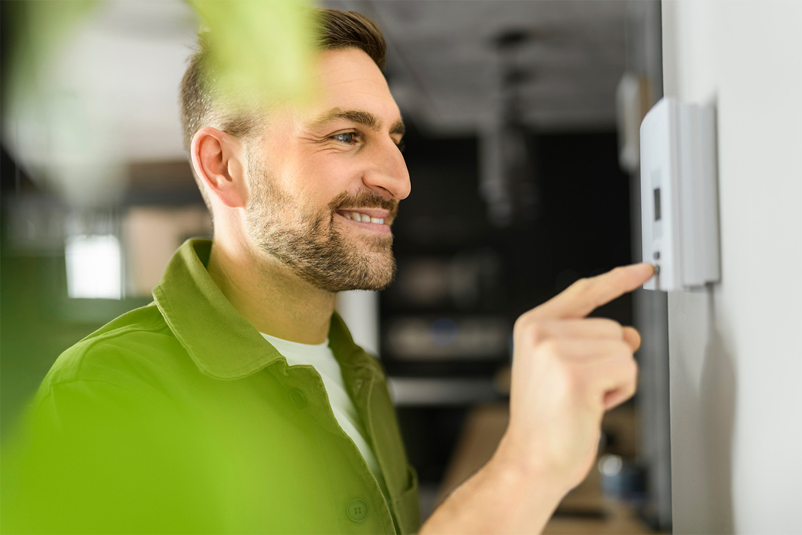 Air conditioner unit in summer with tools and toolbox.